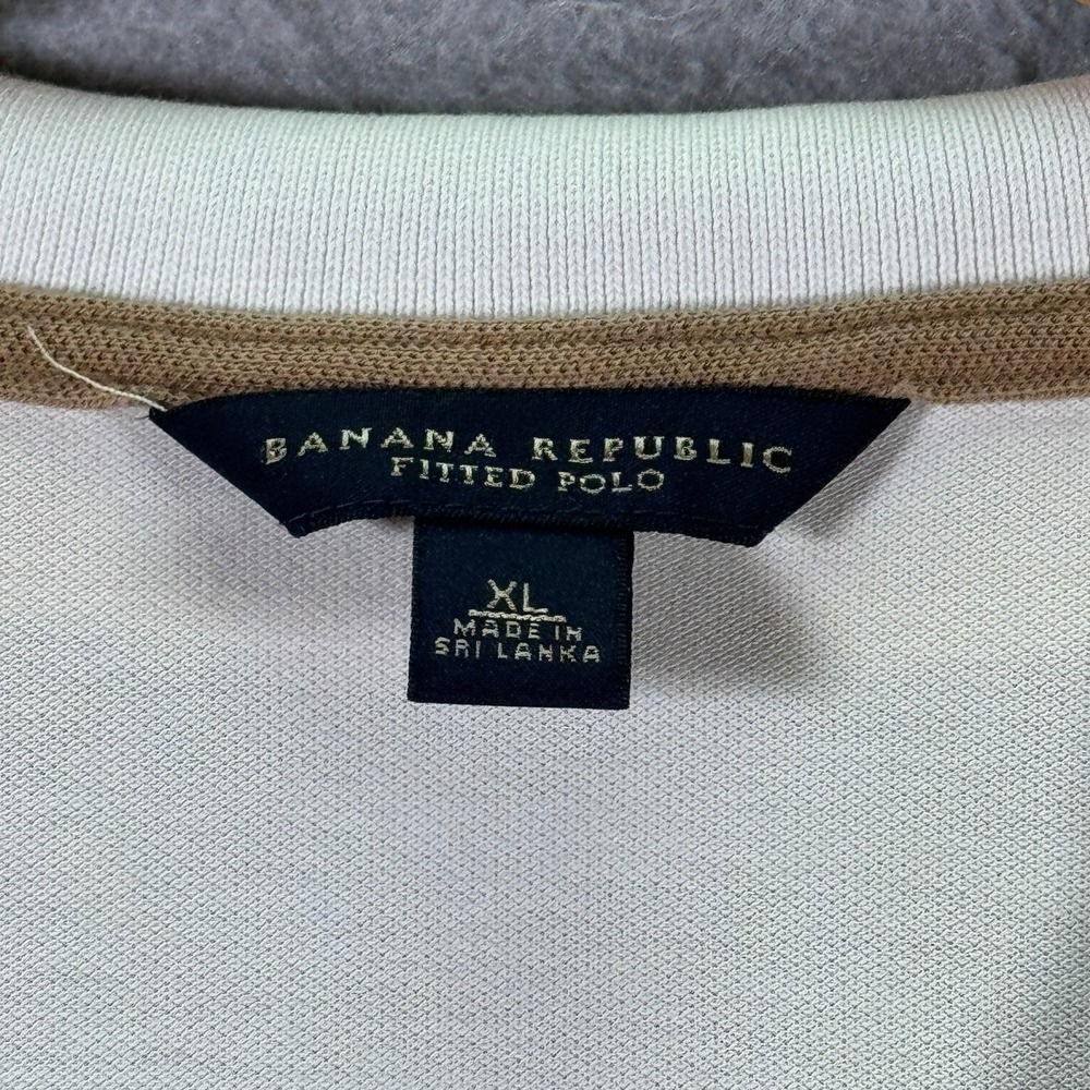 Banana Republic Fitted Polo‎ Shirt Mens XL Beige Stripe Comfort Classic Preppy - Picture 14 of 15